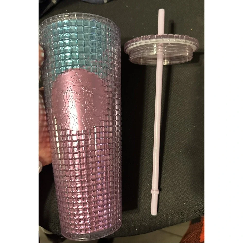 Starbucks Summer 2021 Pink‎ and Teal Grid Tumbler 24oz Venti Iridescent Mermaid